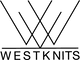 Westknits logo - large black W and V overlayed on each other underlined with a black line. 'Westknits' written underneath the line